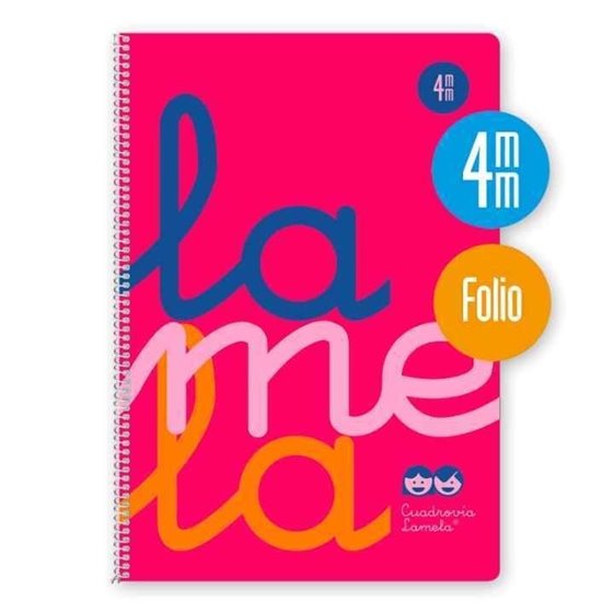Bloc LAMELA Folio 80 Hojas 90 g. Tapa Plástico Cuadrovía 4 mm. Color Rosa