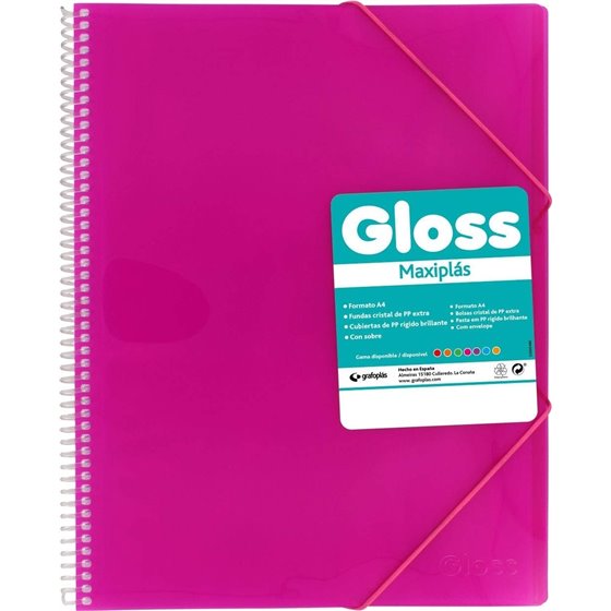 Carpeta Fundas Espiral Gomas GRAFOPLAS Maxiplas Gloss A4 40 Hojas Color Rosa