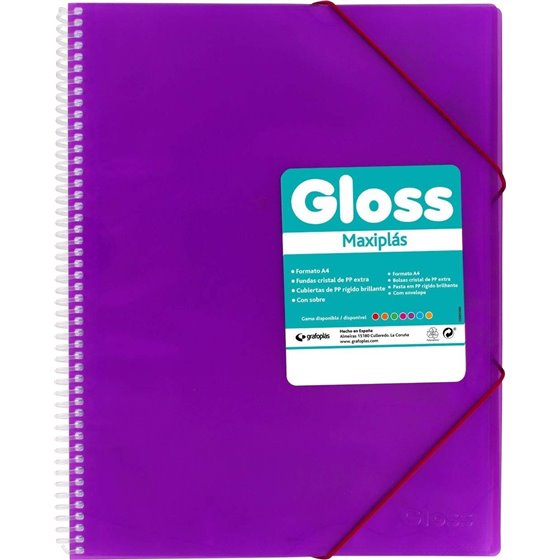 Carpeta Fundas Espiral Gomas GRAFOPLAS Maxiplas Gloss A4 50 Hojas Color Violeta