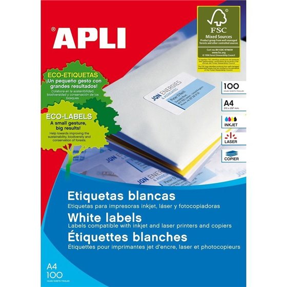 Etiquetas Impresora APLI Caja x100 Hojas Tamaño 70 x 35 mm.