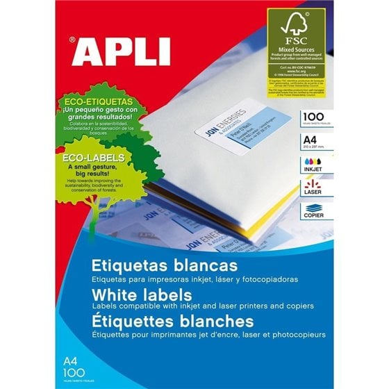 Etiquetas Impresora APLI Caja x100 Hojas Tamaño 70 x 42.4 mm.