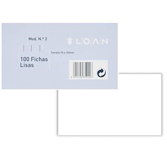 Fichas Cartulina LOAN Lisa Paquete x100 Tamaño 7.5 x 12.5 cm.