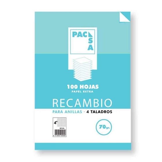 Recambio PACSA 4º 100 Hojas 70 g. 4T Modelo Raya Horizontal