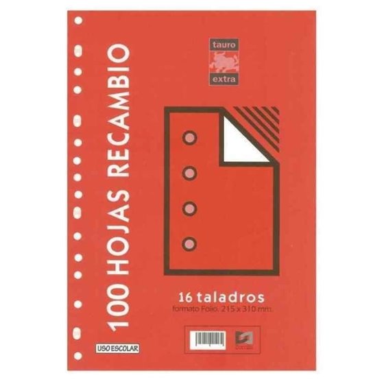 Recambio TAURO Extra Folio 100 Hojas 80 g. 16T Modelo Cuadros 4 mm.