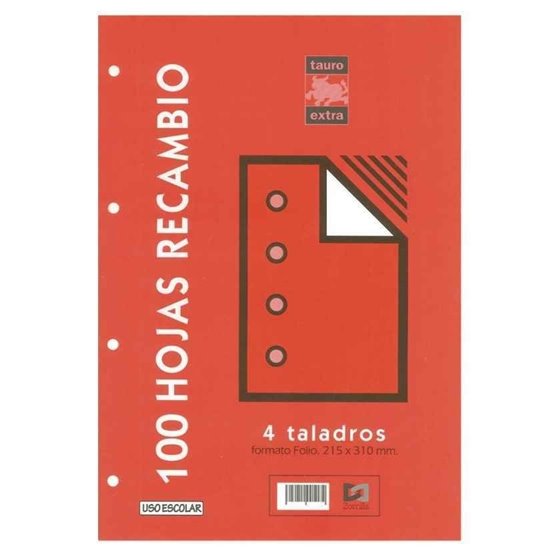 Recambio TAURO Extra Folio 100 Hojas 80 g. 4T Modelo Pauta 46º