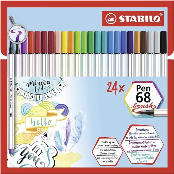 Rotulador STABILO Pen 68 Brush Punta Pincel Envase 24 COLORES