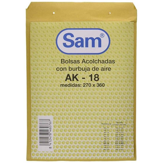 Sobre Burbuja SAM Acolchado Kraft Tamaño AK-18 270 x 370 mm.