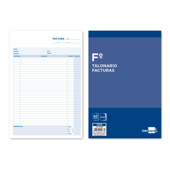 Talonario Liderpapel Facturas Folio Original Y Copia T223 Con I.V.A.