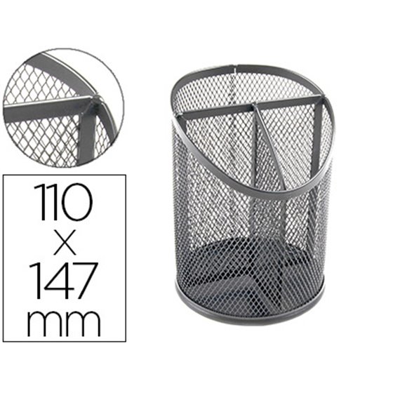 Cubilete Portalapices Q-Connect Plata Metal Redondo Rejilla Con 3 Compartimentos Diametro 110 Mm Alto 147 Mm