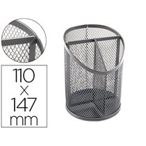 Cubilete Portalapices Q-Connect Plata Metal Redondo Rejilla Con 3 Compartimentos Diametro 110 Mm Alto 147 Mm