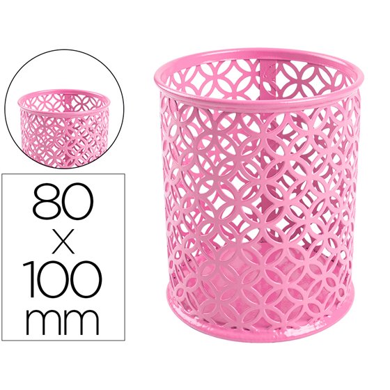 Cubilete Portalapices Q-Connect Metal Rosa Redondo Diametro 80 Mm Alto 100 Mm