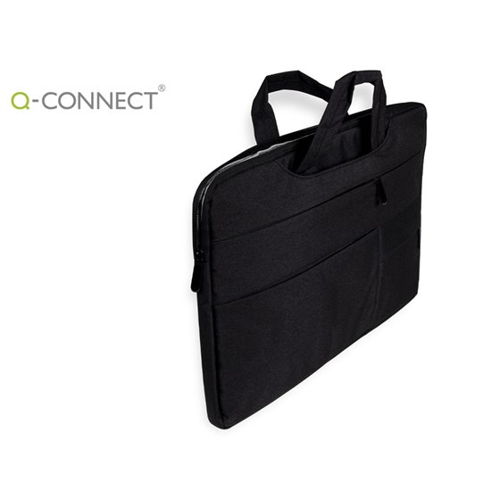 Funda Para Portatil Q-Connect 15,6\" Con Asas Retractiles Cremallera 3 Bolsillos Exteriores Negro