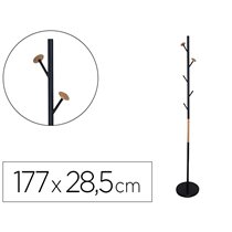 Perchero Metalico Q-Connect Negro Con Detalles De Madera 5 Colgadores 177X28,5 Cm