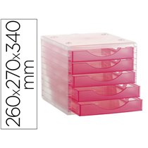 Fichero Cajones De Sobremesa Archivo 2000 Apilable 5 Cajones Fucsia Translucido 260X270X340 Mm