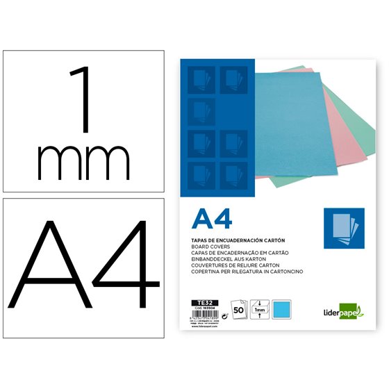 Tapa Encuadernacion Liderpapel Carton A4 1 Mm Celeste Paquete De 50 Unidades