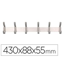 Perchero Liderpapel Pared Metalico 6 Colgadores Color Plata Mate 430X88X55 Mm