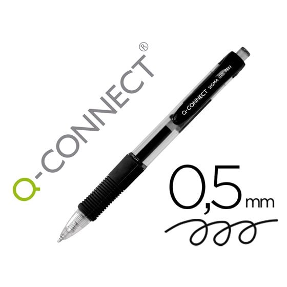 Boligrafo Q-Connect Sigma Retractil Con Sujecion De Caucho Tinta Gel 0,5 Mm Color Negro