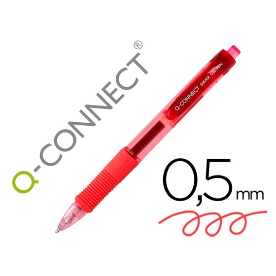 Boligrafo Q-Connect Sigma Retractil Con Sujecion De Caucho Tinta Gel 0,5 Mm Color Rojo