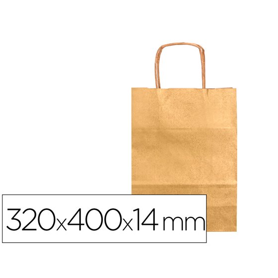 Bolsa Papel Q-Connect Kraft Oro L Con Asa Retorcida 320X400X14 Mm