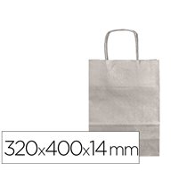 Bolsa Papel Q-Connect Kraft Plata L Con Asa Retorcida 320X400X14 Mm