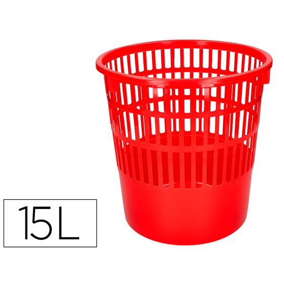 Papelera Plastico Q-Connect 15 Litros Rejilla Color Rojo 285X290 Mm