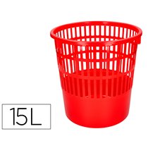 Papelera Plastico Q-Connect 15 Litros Rejilla Color Rojo 285X290 Mm