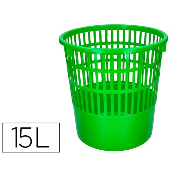 Papelera Plastico Q-Connect 15 Litros Rejilla Color Verde 285X290 Mm