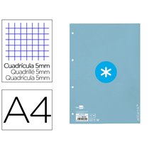 Recambio Liderpapel A4 Antartik 80 Hojas 90G/M2 Cuadro 5Mm 4 Taladros 1 Banda Con Marco Color Celeste
