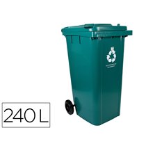 Papelera Contenedor Q-Connect Plastico Con Tapadera Y Ruedas 240 Litros Verde 1040X620X610 Mm