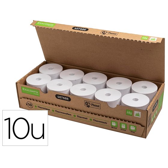 Rollo Sumadora Exacompta Termico 80 X 80 Mm 48 G/M2 Sin Bisfenol A Ni Plastico