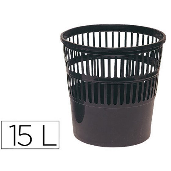 Papelera Plastico Q-Connect 15 Litros Rejilla Color Negro 285X290 Mm