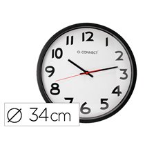 Reloj Q-Connect De Pared Plastico Oficina Redondo 34 Cm Marco Negro