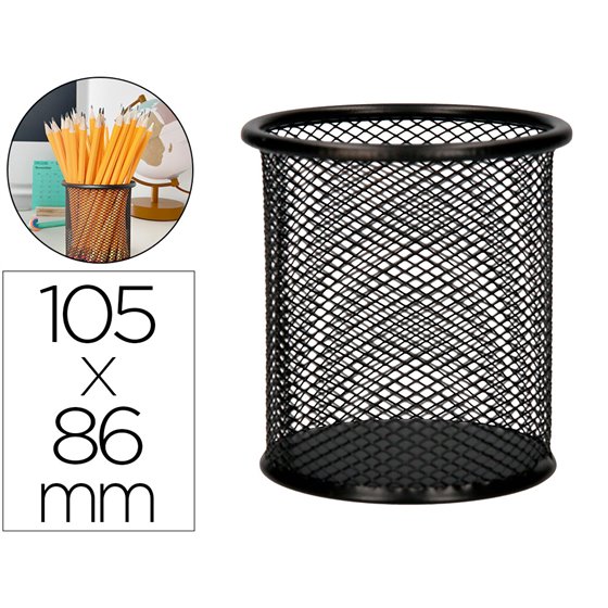 Cubilete Portalapices Q-Connect Negro Metal Redondo Rejilla Diametro 86 Mm Alto 105 Mm