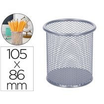Cubilete Portalapices Q-Connect Plata Metal Redondo Rejilla Diametro 86 Mm Alto 105 Mm