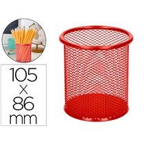 Cubilete Portalapices Q-Connect Rojo Metal Redondo Rejilla Diametro 86 Mm Alto 105 Mm