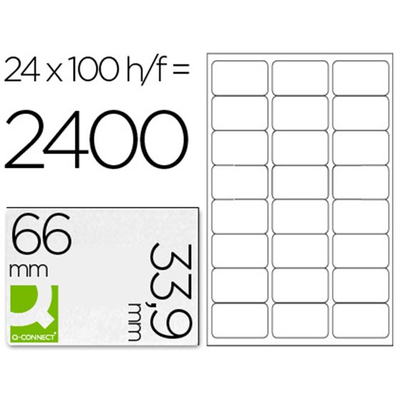 Etiqueta Adhesiva Q-Connect Kf10639 Tama�o 66X33,9 Mm Fotocopiadora Laser Ink-Jet Caja Con 100 Hojas Din A4