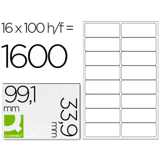 Etiqueta Adhesiva Q-Connect Kf01584 Tama�o 99,1X33,9 Mm Fotocopiadora Laser Ink-Jet Caja Con 100 Hojas Din A4