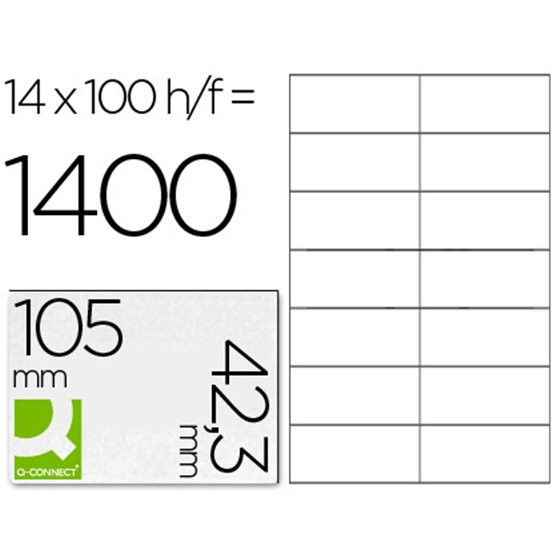Etiqueta Adhesiva Q-Connect Kf10656 Tama�o 105X42,3 Mm Fotocopiadora Laser Ink-Jet Caja Con 100 Hojas Din A4