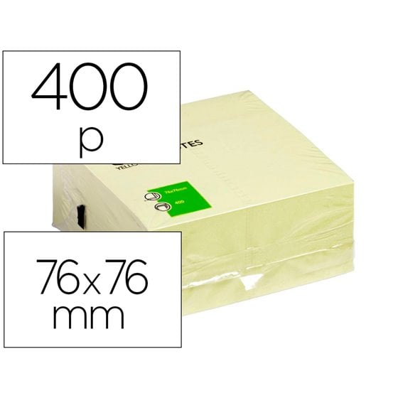 Bloc De Notas Adhesivas Quita Y Pon Q-Connect 76X76 Mm Amarillo Con 400 Hojas
