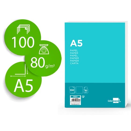 Papel Liderpapel A5 80G/M2 Liso Paquete De 100 Hojas