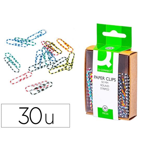 Clips Colores Rayados Q-Connect 50 Mm Caja De 30 Unidades Colores Surtidos