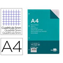 Recambio Liderpapel A4 100 Hojas 100G/M2 Cuadro 5Mm Con Margen 4 Taladros