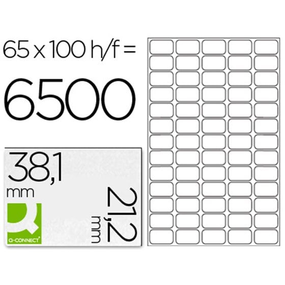 Etiqueta Adhesiva Q-Connect Kf00573 -Tama�o 38,1X21,2 Mm -Fotocopiadora -Laser -Ink-Jet-Caja Con 100 Hojas Din A4