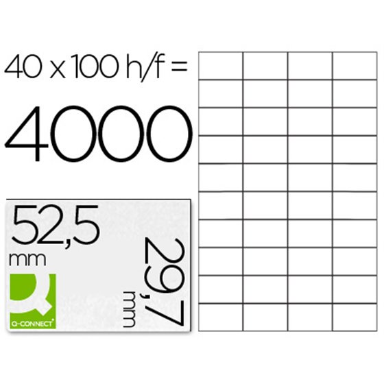 Etiqueta Adhesiva Q-Connect Kf00574 -Tama�o 52,5X29,7 Mm -Fotocopiadora -Laser -Ink-Jet-Caja Con 100 Hojas Din A4