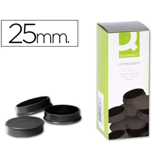 Iman Para Sujecion Q-Connect Ideal Para Pizarras Magneticas25 Mm Negro Caja De 10 Unidades