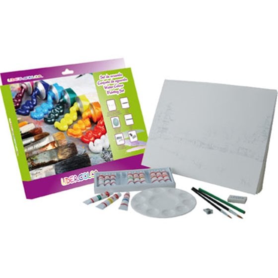 Set Acuarela Lidercolor Contiene 10 Laminas Acuarela 27X38Cm 1 Paleta Plast 12X12Ml1 Sacapunt 1 Perfilador 1 Goma