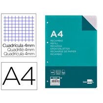 Recambio Liderpapel A4 100 Hojas 100G/M2 Cuadro 4Mm Con Margen 4 Taladros