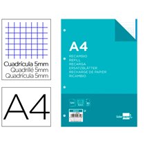 Recambio Liderpapel A4 120 Hojas 80G/M2 Cuadro 5Mm Sin Margen 4 Taladros Bandas De 5 Colores