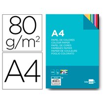 Papel Color Liderpapel A4 80Gr 25 Colores Surtidos Paquete De 100 Hojas