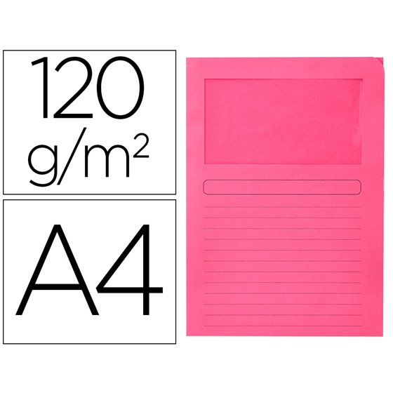 Subcarpeta Cartulina Q-Connect Din A4 Rosa Con Ventana Transparente 120 G/M2